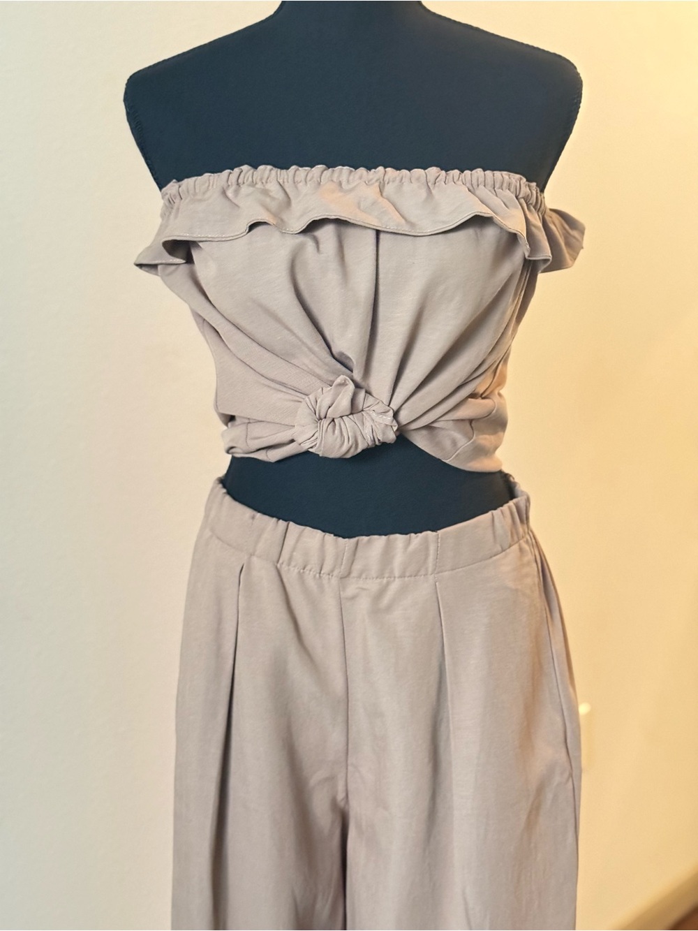 Zara Neutral Beige Two-Piece Crop Top & Wide Leg Set